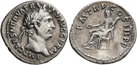 Trajan, 98-117. Denarius (Silver, 20 mm, 3.09 g, 7 h), Rome, 100. IMP CAES NERVA TRAIAN AVG GERM Laureate head of Trajan to right. Rev. P M TR P COS I...