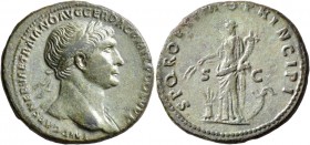 Trajan, 98-117. As (Copper, 27 mm, 10.94 g, 7 h), Rome, circa 108-109/10. IMP CAES NERVAE TRAIANO AVG GER DAC P M TR P COS V P P Laureate head of Traj...