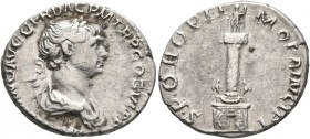 Trajan, 98-117. Denarius (Silver, 19 mm, 3.28 g, 7 h), Rome, 113-114. IMP TRAIANO AVG GER DAC P M TR P COS VI P P Laureate and draped bust of Trajan t...