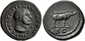 Trajan, 98-117. Quadrans (Copper, 16 mm, 2.60 g, 7 h), Rome. IMP CAES TRAIAN AVG GERM Laureate bust of Hercules to right, wearing lion skin draped aro...