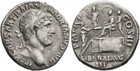 Hadrian, 117-138. Denarius (Silver, 17 mm, 3.14 g, 7 h), Rome, circa late 120-121. IMP CAESAR TRAIAN HADRIANVS AVG Laureate head of Hadrian to right. ...