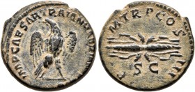 Hadrian, 117-138. Quadrans (Copper, 18 mm, 3.56 g, 12 h), Rome, 121-122. IMP CAESAR TRAIAN HADRIANVS AVG Eagle standing front, head to left, wings spr...