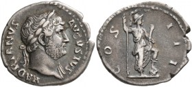 Hadrian, 117-138. Denarius (Silver, 19 mm, 2.93 g, 6 h), Rome, 128-circa 129. HADRIANVS AVGVSTVS Laureate head of Hadrian to right, with slight draper...