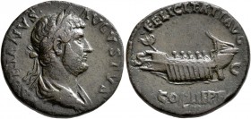 Hadrian, 117-138. Dupondius or As (Orichalcum, 26 mm, 10.00 g, 12 h), Rome, 129-130. HADRIANVS AVGVSTVS Laureate and draped bust of Hadrian to right, ...