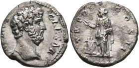 Aelius, Caesar, 136-138. Denarius (Silver, 17 mm, 3.19 g, 6 h), Rome, 137. L AELIVS CAESAR Bare head of Aelius to right. Rev. TR POT COS II Pietas sta...