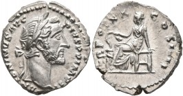 Antoninus Pius, 138-161. Denarius (Silver, 18 mm, 3.48 g, 6 h), Rome, 156-157. ANTONINVS AVG PIVS P P IMP II Laureate head of Antoninus Pius to right....
