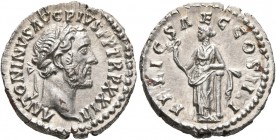 Antoninus Pius, 138-161. Denarius (Silver, 18 mm, 3.35 g, 6 h), Rome, 159-160. ANTONINVS AVG PIVS P P TR P XXIII Laureate head of Antoninus Pius to ri...
