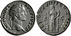 Antoninus Pius, 138-161. Dupondius (Orichalcum, 25 mm, 9.60 g, 6 h), Rome, 160-161. ANTONINVS AVG PIVS P P Radiate head of Antoninus Pius to right. Re...