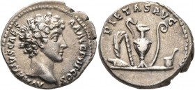 Marcus Aurelius, as Caesar, 139-161. Denarius (Silver, 19 mm, 3.54 g, 7 h), Rome, 140-144. AVRELIVS CAESAR AVG PII F COS Bare head of Marcus Aurelius ...