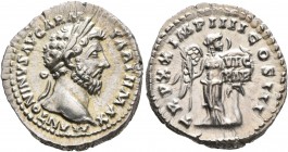Marcus Aurelius, 161-180. Denarius (Silver, 20 mm, 3.26 g, 7 h), Rome, Summer-December 166. M ANTONINVS AVG ARM PARTH MAX Laureate head of Marcus Aure...