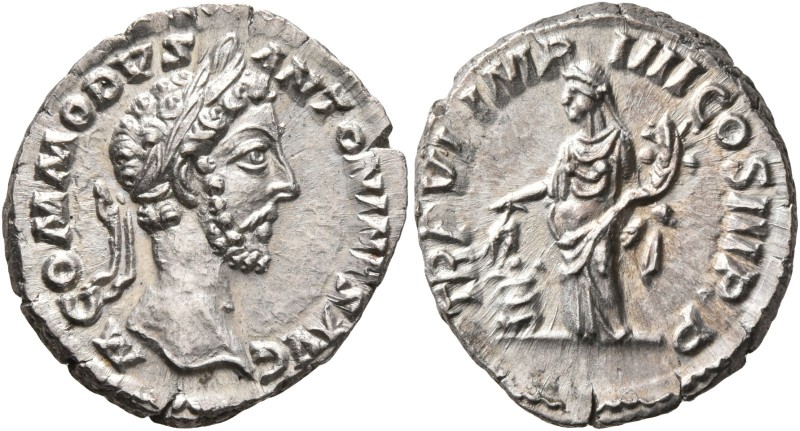 Commodus, 177-192. Denarius (Silver, 19 mm, 3.36 g, 11 h), Rome, 181. M COMMODVS...