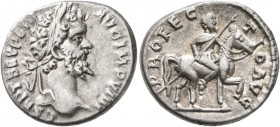 Septimius Severus, 193-211. Denarius (Silver, 18 mm, 3.08 g, 1 h), Laodicea, 197. L SEPT SEV PERT AVG IMP VIII Laureate head of Septimius Severus to r...