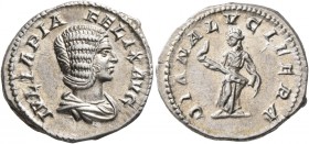Julia Domna, Augusta, 193-217. Denarius (Silver, 19 mm, 3.52 g, 7 h), Rome, 211-217. IVLIA PIA FELIX AVG Draped bust of Julia Domna to right. Rev. DIA...
