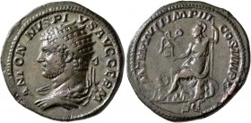 Caracalla, 198-217. Dupondius (Orichalcum, 27 mm, 12.19 g, 1 h), Rome, 214. ANTONINVS PIVS AVG GERM Radiate and draped bust of Caracalla to left, seen...