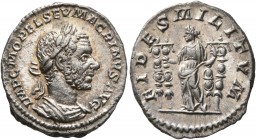 Macrinus, 217-218. Denarius (Silver, 19 mm, 2.00 g, 12 h), Rome, March-June 218. IMP C M OPEL SEV MACRINVS AVG Laureate and cuirassed bust of Macrinus...