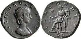 Julia Paula, Augusta, 219-220. Sestertius (Orichalcum, 31 mm, 23.42 g, 1 h), Rome. IVLIA PAVLA AVG Draped bust of Julia Paula to right. Rev. CONCORDIA...