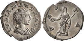 Julia Maesa, Augusta, 218-224/5. Denarius (Silver, 19 mm, 2.58 g, 7 h), a contemporary imitation. Irregular mint, after 227. IVLIA MAESA AVG Draped bu...