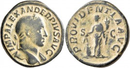 Severus Alexander, 222-235. Sestertius (Orichalcum, 31 mm, 26.61 g, 12 h), Rome, 232. IMP ALEXANDER PIVS AVG Laureate head of Severus Alexander to rig...