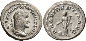Maximinus I, 235-238. Denarius (Silver, 20 mm, 3.11 g, 6 h), 236-237. MAXIMINVS PIVS AVG GERM Laureate, draped and cuirassed bust of Maximinus I to ri...