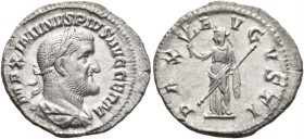 Maximinus I, 235-238. Denarius (Silver, 20 mm, 2.75 g, 6 h), Rome, 236-238. MAXIMINVS PIVS AVG GERM Laureate, draped and cuirassed bust of Maximinus I...