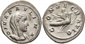 Diva Paulina, died before 235. Denarius (Silver, 20 mm, 3.38 g, 6 h), Rome. DIVA PAVLINA Veiled and draped bust of Diva Paulina to right. Rev. CONSECR...