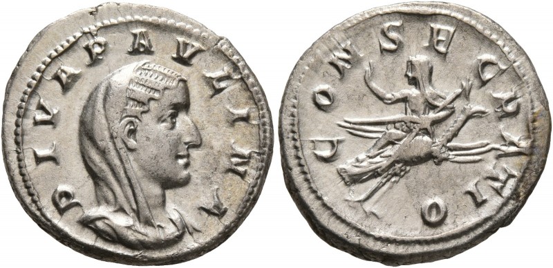 Diva Paulina, died before 235. Denarius (Silver, 21 mm, 3.70 g, 7 h), Rome. DIVA...