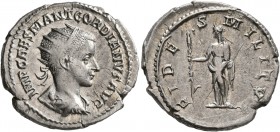Gordian III, 238-244. Antoninianus (Silver, 23 mm, 5.30 g, 12 h), Antiochia, 238-239. IMP CAES M ANT GORDIANVS AVG Radiate, draped and cuirassed bust ...