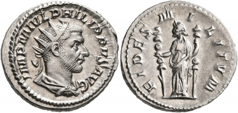 Philip I, 244-249. Antoninianus (Silver, 23 mm, 4.95 g, 7 h), Rome, 244-247. IMP...