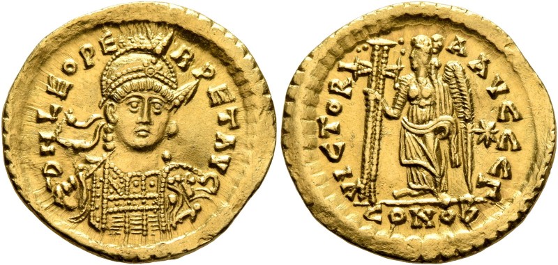 Leo I, 457-474. Solidus (Gold, 21 mm, 4.49 g, 6 h), Constantinopolis, circa 462 ...