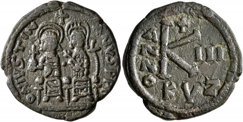 Justin II, with Sophia, 565-578. Half Follis (Bronze, 24 mm, 7.46 g, 12 h), Cyzi...