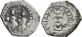 Heraclius, with Heraclius Constantine and Heraclonas, 610-641. Hexagram (Silver, 23 mm, 6.47 g, 7 h), Constantinopolis, 615-638. dN dN ҺЄRACLIЧS ЄT ҺЄ...