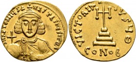 Anastasius II Artemius, 713-715. Solidus (Gold, 20 mm, 4.30 g, 6 h), Constantinopolis. D N APTЄMIЧS ANASTASIЧS MЧL Crowned and diademed bust of Anasta...