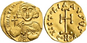 Anastasius II Artemius, 713-715. Tremissis (Gold, 16 mm, 1.46 g, 7 h), Constantinopolis. D N APTЄMIЧS [ANASTASIЧS MЧL] Crowned and diademed bust of An...