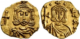 Constantine V Copronymus, with Leo IV, 741-775. Tremissis (Gold, 13 mm, 1.24 g, 5 h), Syracuse, circa 751-775. [CON PAM] Crowned bust of Constantine V...