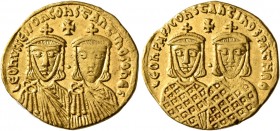 Leo IV the Khazar, with Constantine VI, 775-780. Solidus (Gold, 21 mm, 4.45 g, 6 h), Constantinopolis, 776-778. LЄOҺ VC S EςςOn COҺSTAnInOS o ҺЄS Crow...
