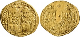 Leo IV the Khazar, with Constantine VI, 775-780. Solidus (Gold, 23 mm, 4.44 g, 6 h), Constantinopolis. LЄ[OҺ VS S ЄςςOҺ COҺSTAҺT] O ҺЄOS Crowned and d...