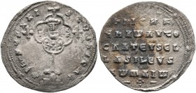 Nicephorus II Phocas, 963-969. Miliaresion (Silver, 22 mm, 2.22 g, 7 h), Constantinopolis. +IҺSЧS XRISTЧS ҺICA✱ Cross crosslet set upon globus above t...
