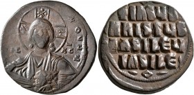 Anonymous Folles, time of Basil II & Constantine VIII, circa 976-1025. Follis (Bronze, 31 mm, 11.78 g, 6 h), Class A2, Constantinopolis. +Є[MMA]NOЧHΛ ...