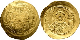 Constantine IX Monomachus, 1042-1055. Histamenon (Gold, 30 mm, 4.46 g, 6 h), Constantinopolis. +IhS XIS RЄX RЄςNANTIҺm Christ, nimbate, seated facing ...