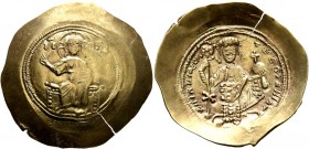 Nicephorus III Botaniates, 1078-1081. Histamenon (Gold, 31 mm, 4.36 g, 7 h), Constantinopolis. Christ, nimbate, seated facing on backless throne, wear...