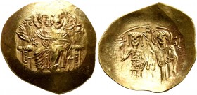 John III Ducas (Vatatzes), emperor of Nicaea, 1222-1254. Hyperpyron (Gold, 28 mm, 4.41 g, 6 h), Magnesia. Christ, nimbate, seated facing on throne, we...
