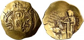 Andronicus II Palaeologus, 1282-1328. Hyperpyron (Gold, 25 mm, 4.06 g, 6 h), Constantinopolis, 1282-1294. Bust of Virgin Mary, orans, within city wall...