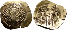 Andronicus II Palaeologus, with Michael IX, 1282-1328. Hyperpyron (Electrum, 25 mm, 6.35 g, 6 h), Constantinopolis, 1294-1320. Bust of Virgin Mary, or...