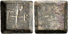 Byzantine Weights, Circa 5th-7th centuries. Weight of 1 Nomisma (Bronze, 14x14 mm, 4.18 g), a square coin weight with bifacial edges. Monogram of E, P...