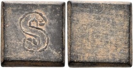 Byzantine Weights, Circa 5th-7th centuries. Weight of 6 Grammata or 1/4 Ounkia (Bronze, 15x15 mm, 6.73 g), a square commercial or coin weight with pla...