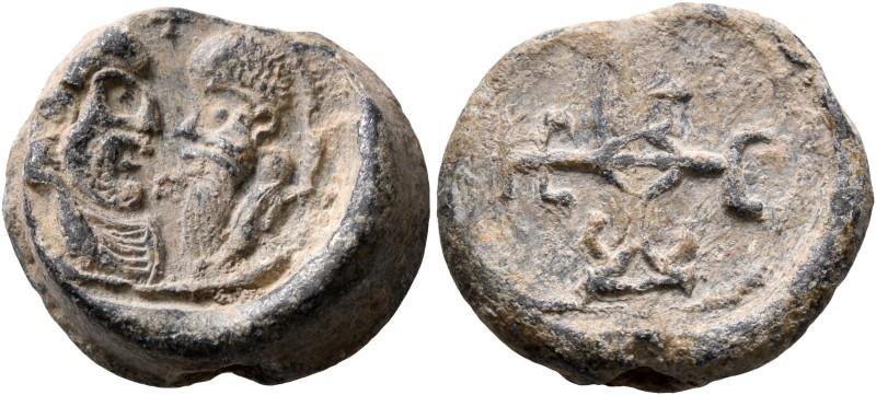 Uncertain, 6th-7th century. Seal (Lead, 19 mm, 12.86 g, 1 h). Confronted busts o...