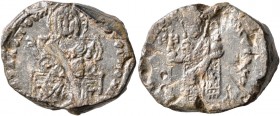 Simeon I the Great, Tsar of Bulgaria, 893-927. Seal (Bronze, 23 mm, 9.88 g, 6 h). [CVMЄωN ЄN XPIC' RACIΛЄ POMЄωN] Christ enthroned facing, raising his...
