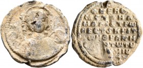 Michael, son of Euthymios, magistros, vestes and judge of Thrakesion. Seal (Lead, 25 mm, 8.85 g, 12 h), mid 11th century. M-X/A Nimbate facing bust of...