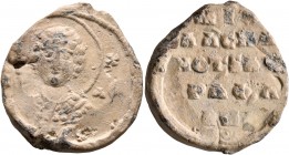 Michael, protospatharios, imperial notarios and anagrapheus of Lykandos. Seal (Lead, 25 mm, 11.17 g, 12 h), mid 11th century. [MI]-X/A Nimbate facing ...