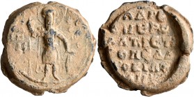 Philaretos Brachamios, kouropalates and stratopedarches (of the East), circa 1070-1080. Seal (Lead, 25 mm, 14.80 g, 12 h). On the left, [O AΓIOC], on ...